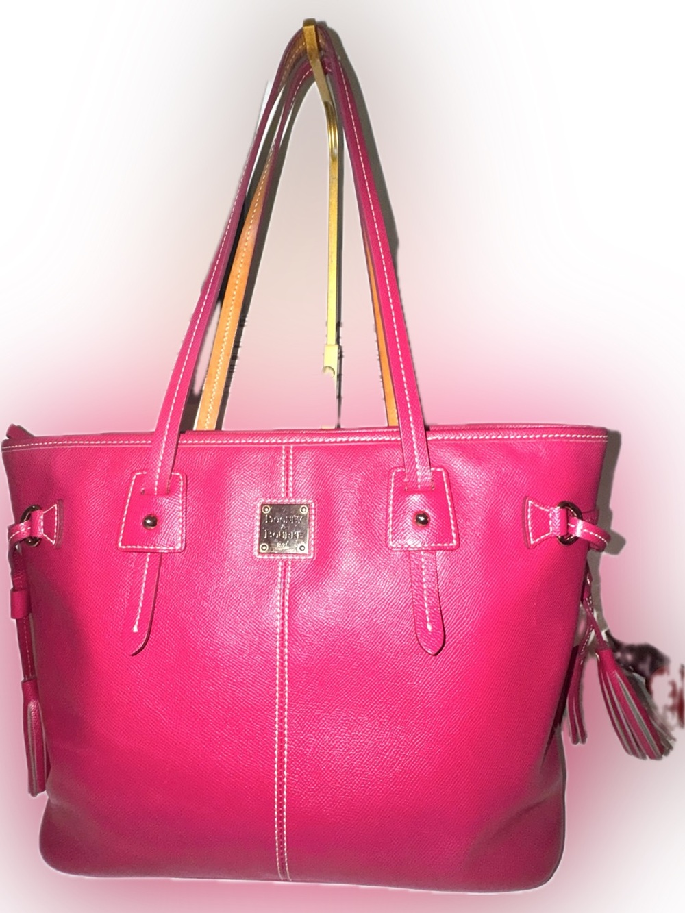 Dooney & Bourke Pink Leather Tote Bag w Tassels EUC